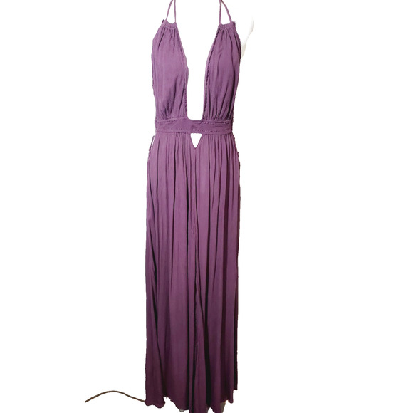 Free People Womens Large Garden Party Maxi Dress Tassels Side Slit Cut-Outs Boho - Picture 4 of 13